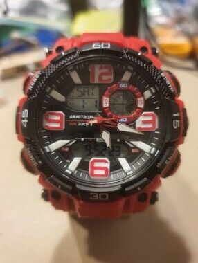 10/$20 Armitron Pro Sport Red Analog/Digital Alarm Chrono Men's Watch For Repair